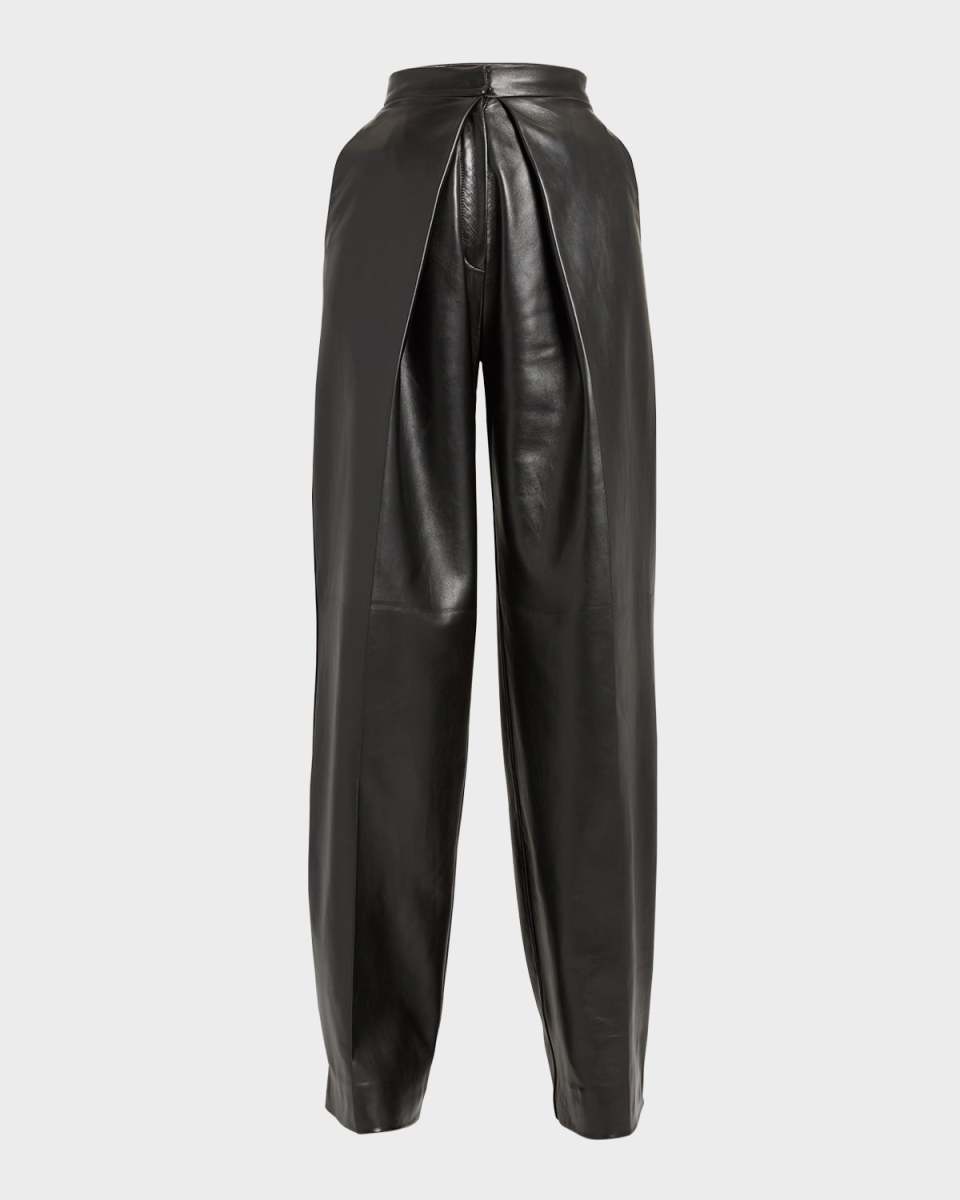 Pleated Leather Trousers